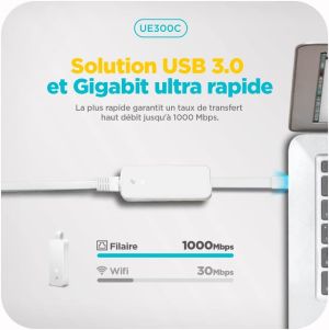 TP-Link Adaptateur USB C vers Ethernet Gigabit UE300C, RJ45 Réseau 1Gbps, Compatible avec Windows 11, MacOS, Chrome OS, Linux