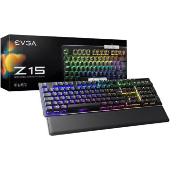 Clavier Mécanique Gamer Z15 - EVGA- Switches Mécanique Kailh Speed Silver (Linéaire) - Rétro-éclairage RGB - AZERTY - Filaire USB - Noir